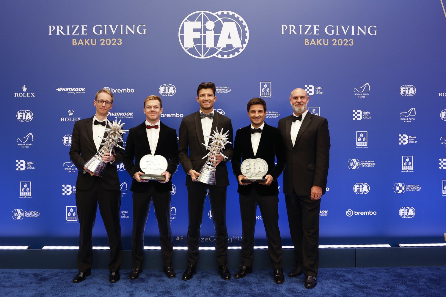 FILIPPI Sylvain, ABB FIA Formula E World Championship - Manufacturer Champion, portrait CASSIDY Nick, ABB FIA Formula E World Championship - 2nd Place, portrait EVANS Mitch, ABB FIA Formula E World Championship - 3rd Place, portrait DENNIS Jake, ABB FIA Formula E World Championship - Champion, portrait JEF DODDS during the 2023 FIA Prize Giving Ceremony in Baky on December 8, 2023 at Baku Convention Center in Baku, Azerbaijan - Photo Frédéric Le Floc'h / DPPI