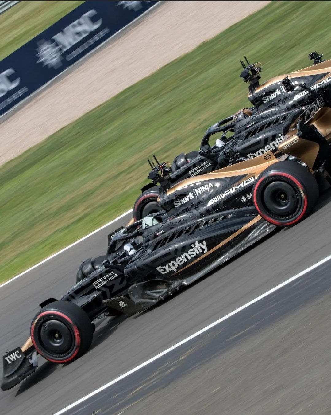 Brad Pitt and his teammate's car filming at Silverstone