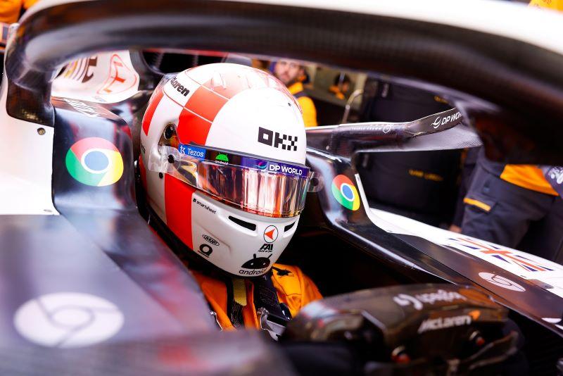FAI Aviation is among sponsors featured on race car driver Lando Norris’ helmet. Credit: McLaren Racing