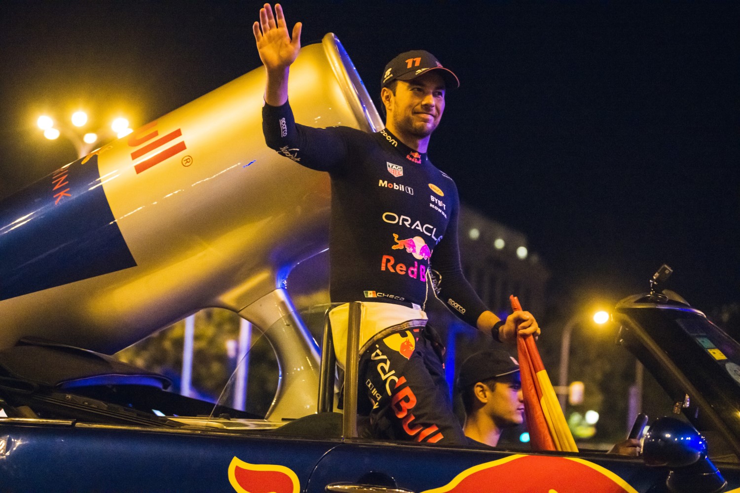 Sergio "Checo" Perez performs during Red Bull Showrun