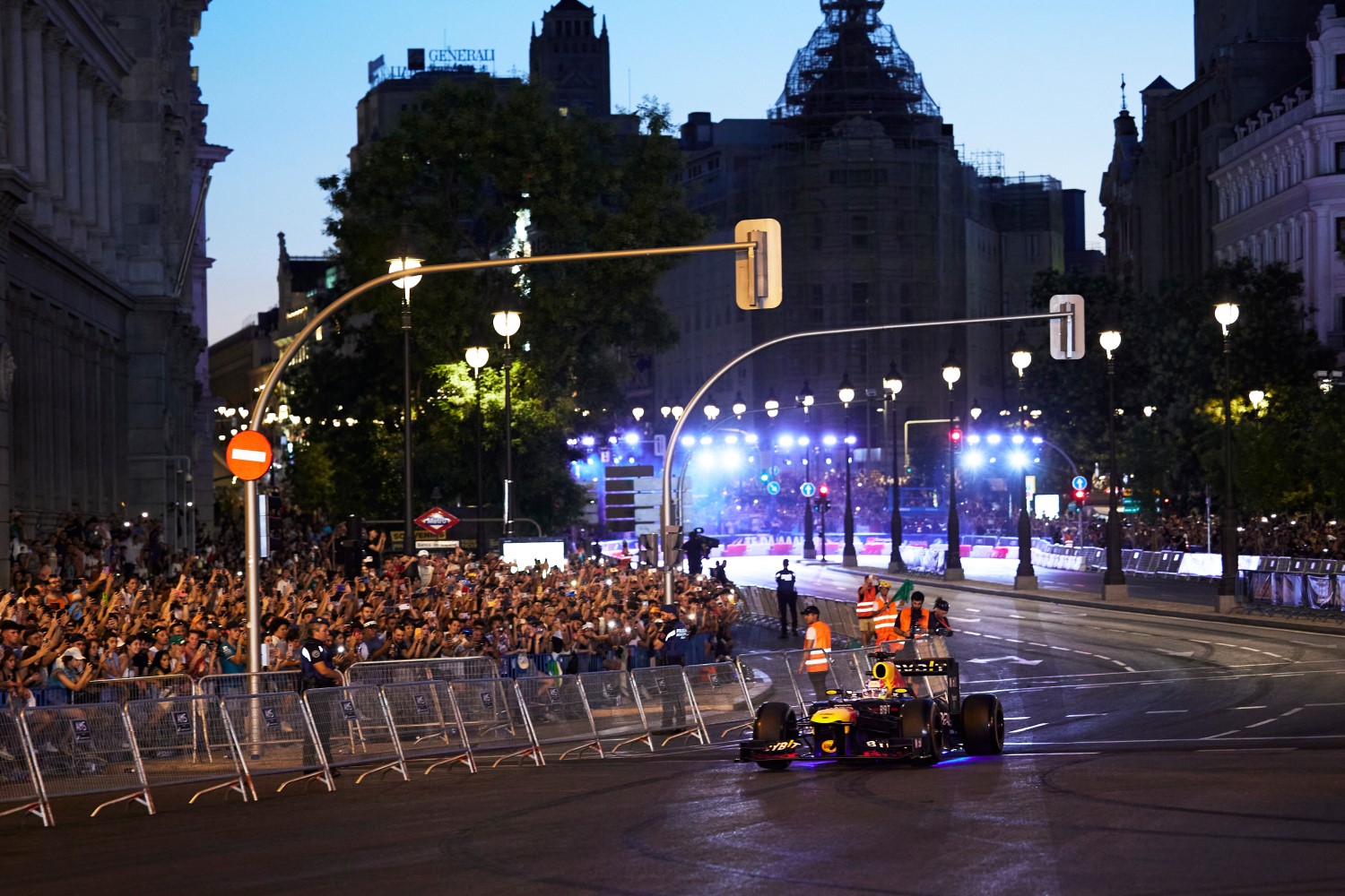 Sergio "Checo" Perez performs during Red Bull Showrun in Madrid, Spain