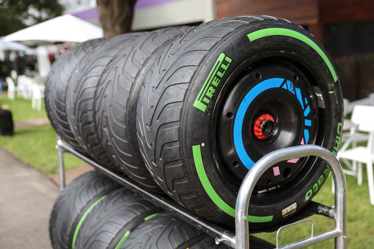 Pirelli Intermediate Tires, wheels, Pirelli during the Australian GP at Melbourne Grand Prix Circuit on Thursday March 30, 2023 in Melbourne, Australia. (Photo by Lionel Ng / LAT Images)