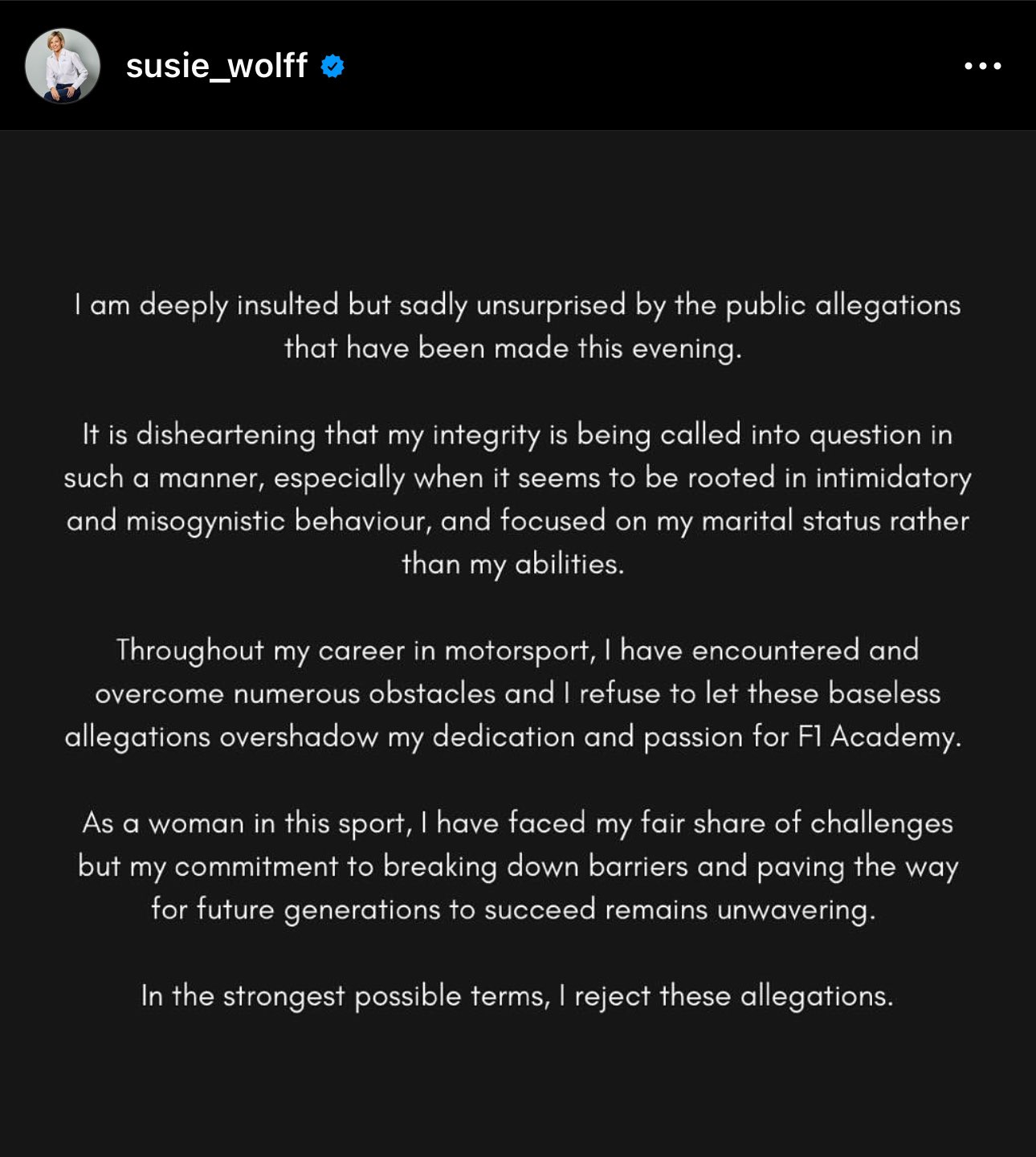 Susie Wolff Statement