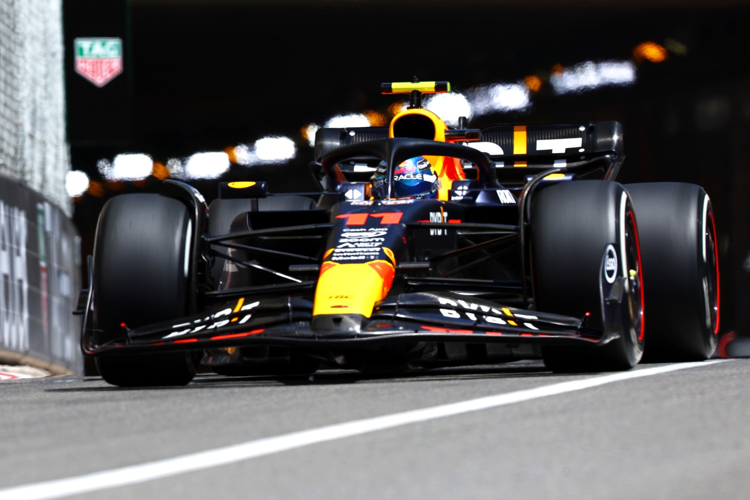 Sergio Perez of Mexico driving the (11) Oracle Red Bull Racing RB19 on track during practice ahead of the F1 Grand Prix of Monaco at Circuit de Monaco on May 26, 2023 in Monte-Carlo, Monaco. (Photo by Mark Thompson/Getty Images) // Getty Images / Red Bull Content Pool