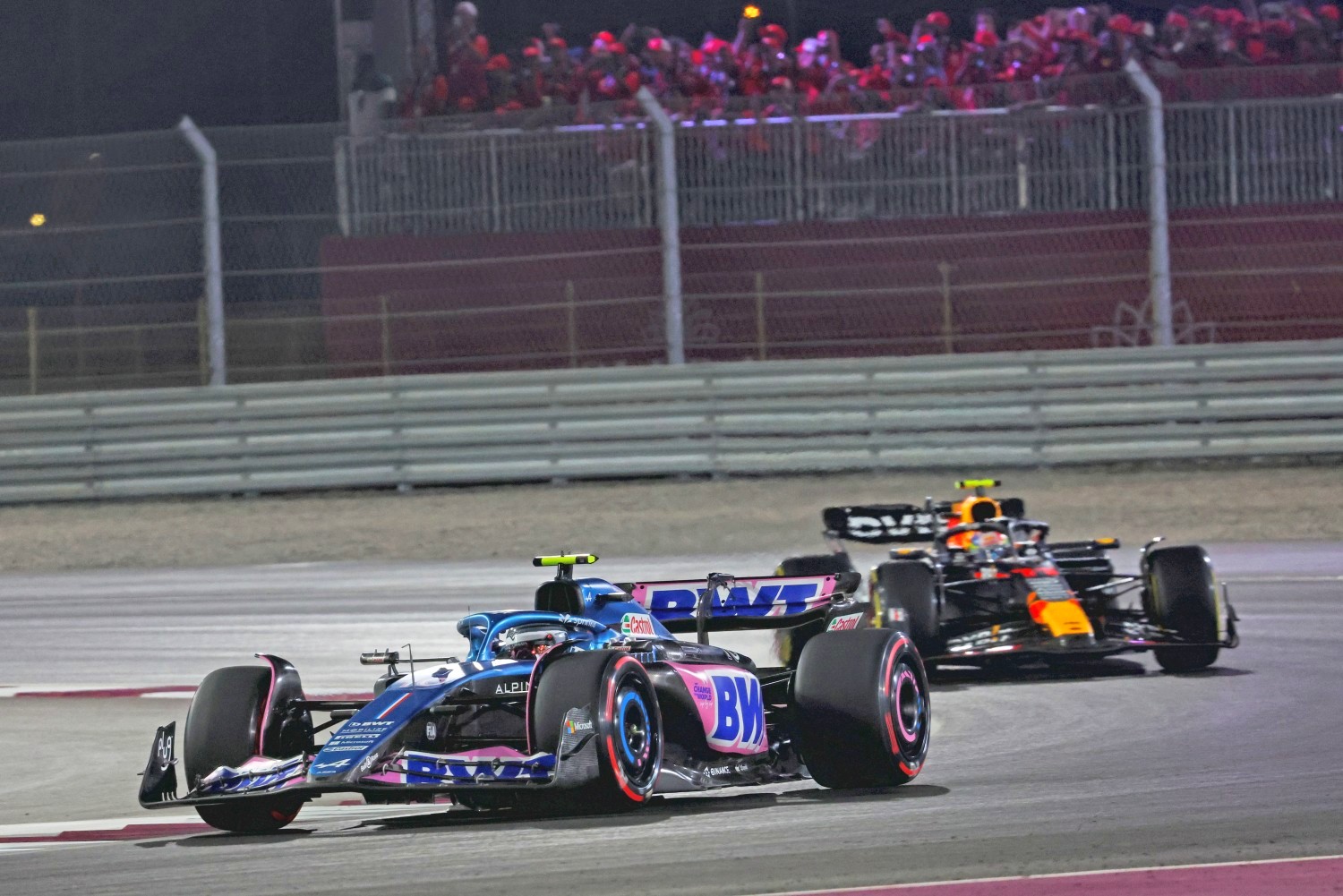 Pierre Gasly battles Sergio Perez in the 2023 Qatar GP