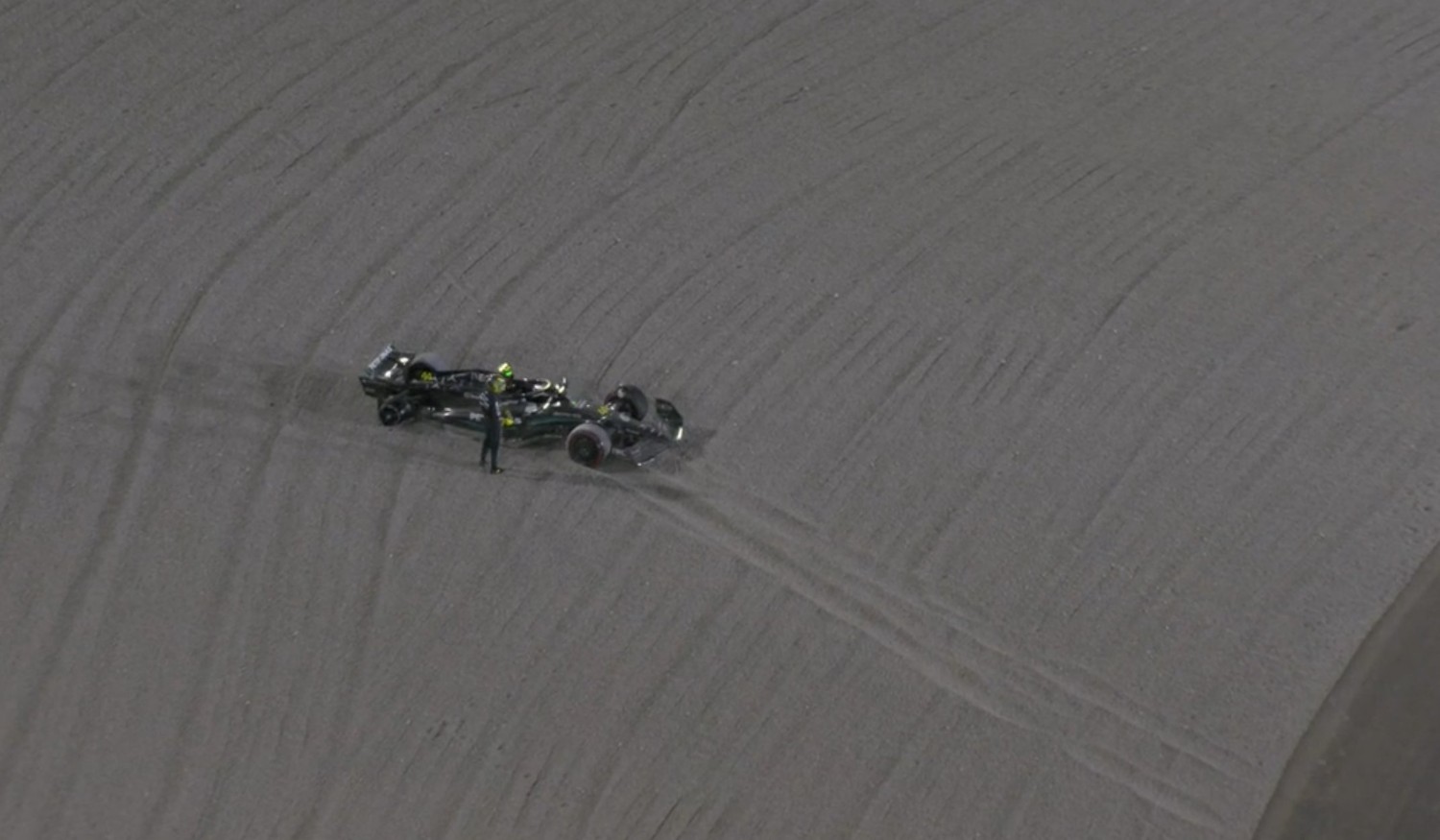Lewis Hamilton beached in the pea gravel