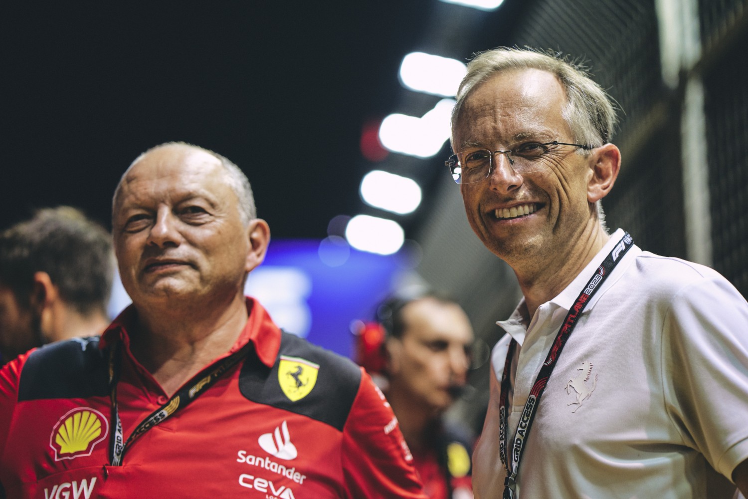 Ferrari F1 team boss Frederick Vasseur and Ferrari CEO Benedetto Vigna