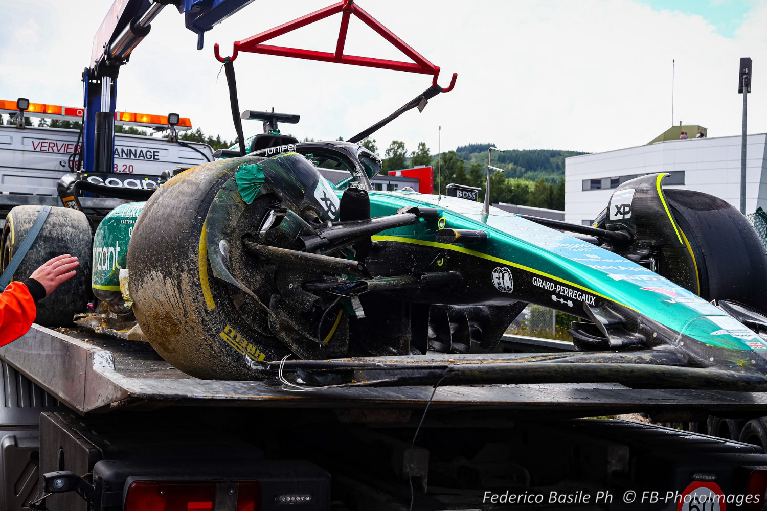 #18 Lance Stroll, (CND) Aramco Aston Martin Mercedes accident during the Belgian GP, Spa-Francorchamps 27-30 July 2023 Formula 1 World championship 2023.