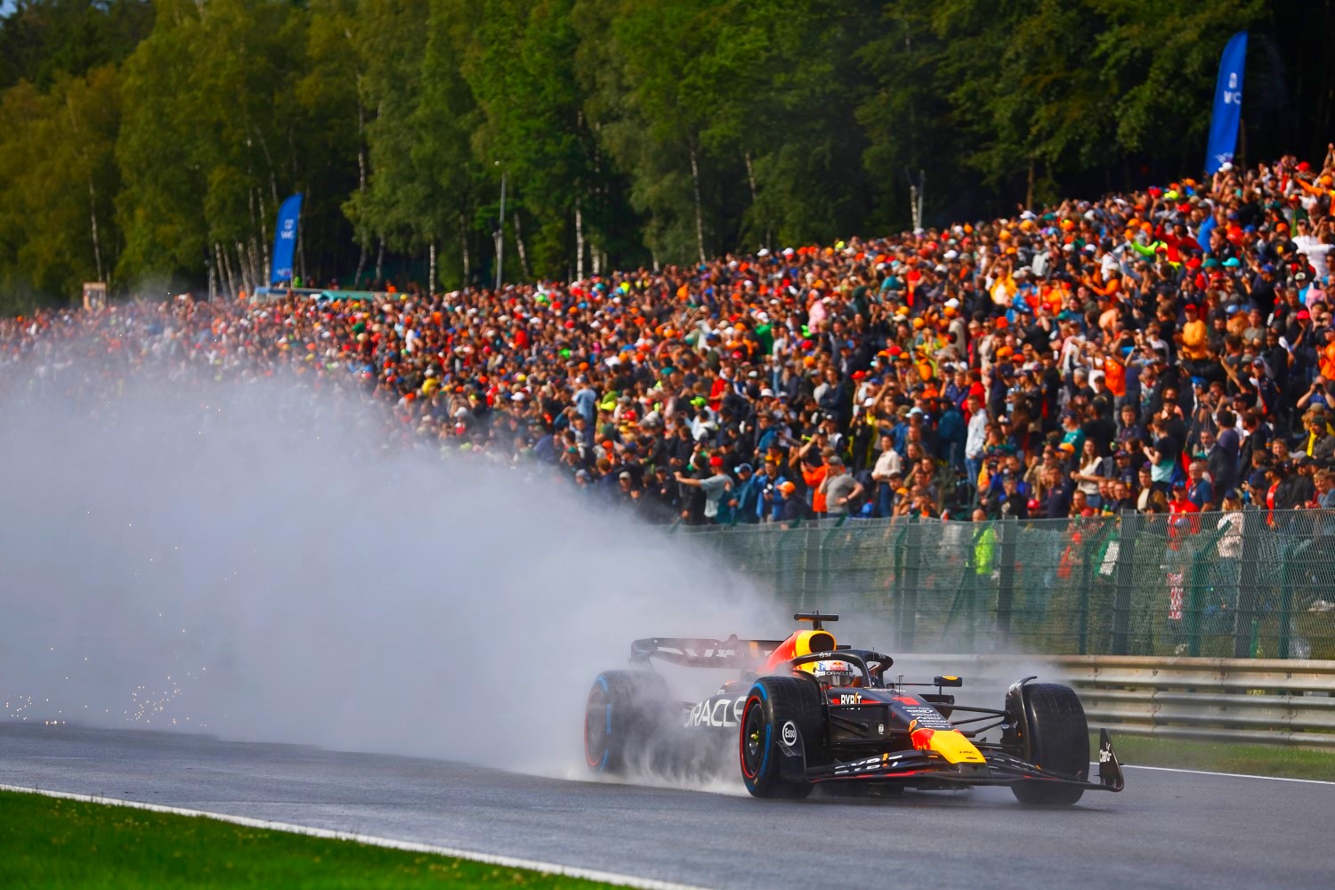 Max Verstappen of the Netherlands driving the (1) Oracle Red Bull Racing RB19 on track during the Sprint ahead of the F1 Grand Prix of Belgium at Circuit de Spa-Francorchamps on July 29, 2023 in Spa, Belgium. (Photo by Francois Nel/Getty Images) // Getty Images / Red Bull Content Pool //