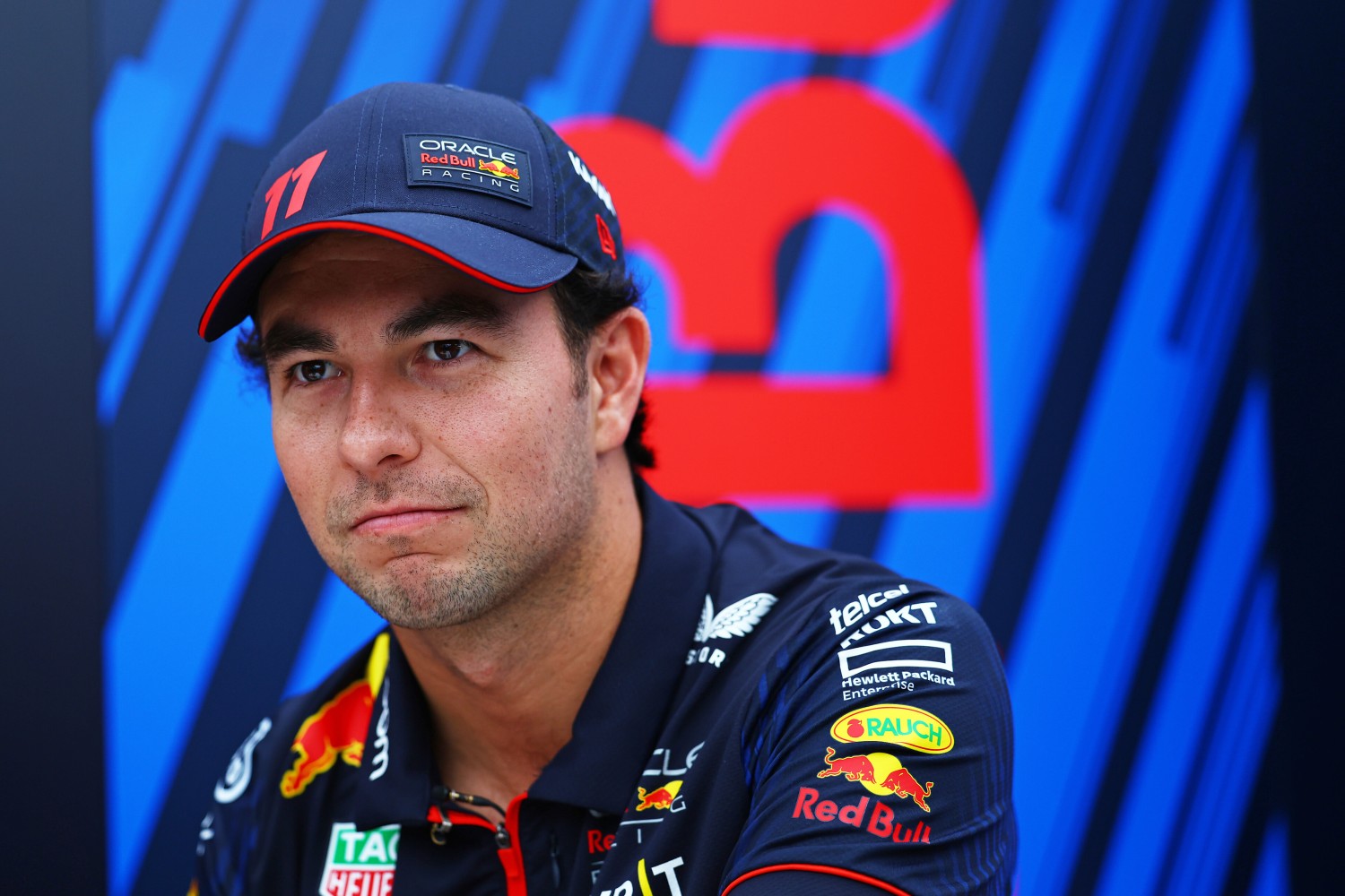 Sergio Perez of Mexico and Oracle Red Bull Racing talks to the media in the Paddock during previews ahead of the F1 Grand Prix of Japan at Suzuka International Racing Course on September 21, 2023 in Suzuka, Japan. (Photo by Mark Thompson/Getty Images) // Getty Images / Red Bull Content Pool