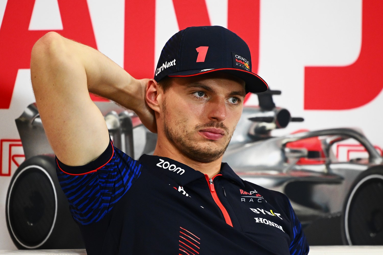 Race winner Max Verstappen of the Netherlands and Oracle Red Bull Racing reacts in a press conference after the F1 Grand Prix of Japan at Suzuka International Racing Course on September 24, 2023 in Suzuka, Japan. (Photo by Clive Mason/Getty Images) // Getty Images / Red Bull Content Pool