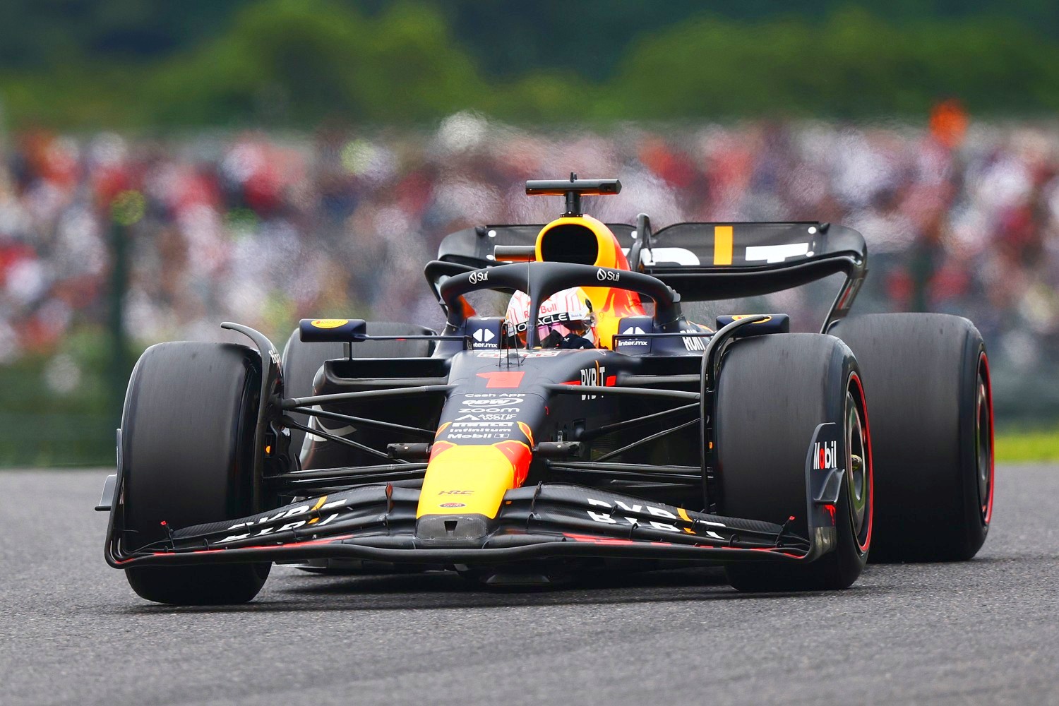 Max Verstappen of the Netherlands driving the (1) Oracle Red Bull Racing RB19 on track during practice ahead of the F1 Grand Prix of Japan at Suzuka International Racing Course on September 22, 2023 in Suzuka, Japan. (Photo by Clive Rose/Getty Images)