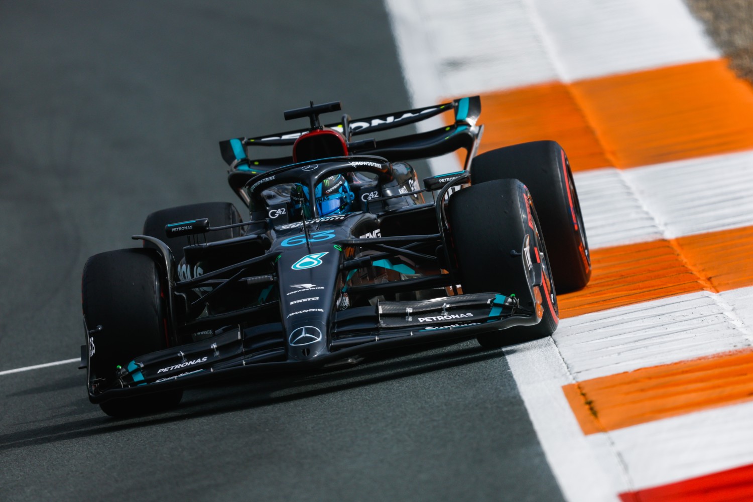 George Russell, Mercedes F1 W14 during the Dutch GP at Circuit Zandvoort on Friday August 25, 2023 in North Holland, Netherlands. (Photo by Zak Mauger / LAT Images)