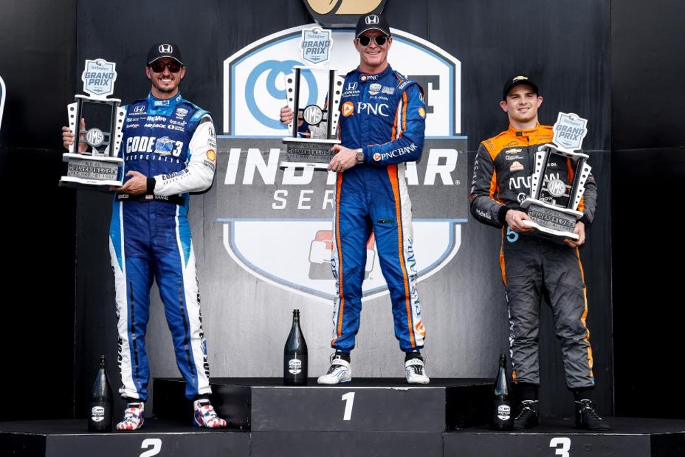 L to R: Rahal, Dixon and O'Ward. Photo by LAT for Honda