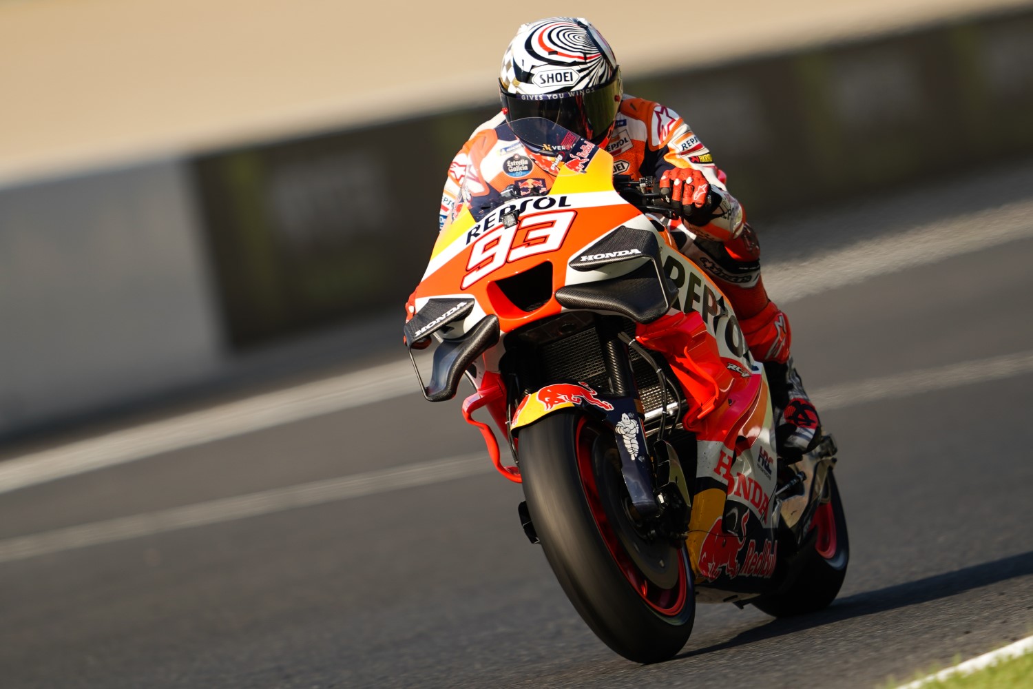 Marc Marquez on his underpowered Honda