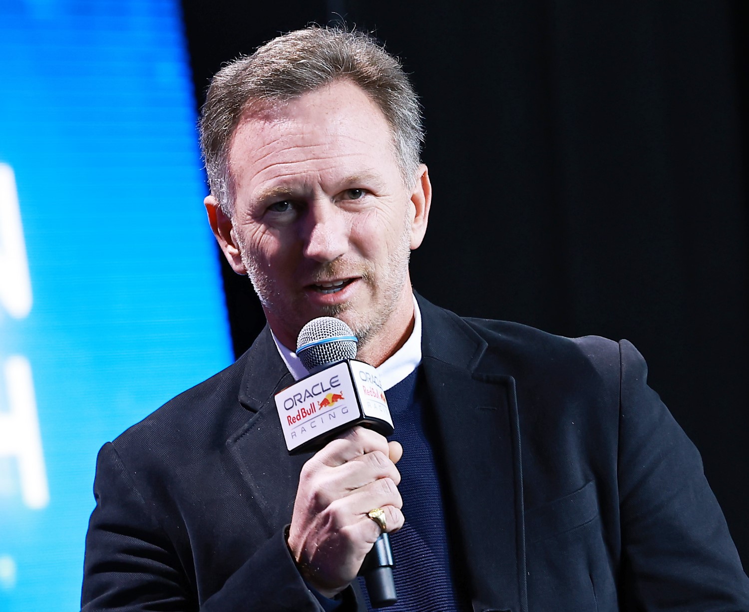 Red Bull Racing Team Principal Christian Horner talks during the Oracle Red Bull Racing Season Launch 2023 at Classic Car Club Manhattan on February 03, 2023 in New York City. (Photo by Arturo Holmes/Getty Images for Oracle Red Bull Racing) // FIA / Getty Images / Red Bull Content Pool