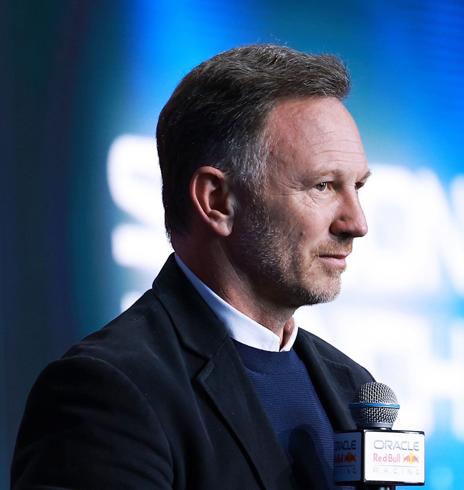 Red Bull Racing Team Principal Christian Horner talks during the Oracle Red Bull Racing Season Launch 2023 at Classic Car Club Manhattan on February 03, 2023 in New York City. (Photo by Arturo Holmes/Getty Images for Oracle Red Bull Racing) // FIA / Getty Images / Red Bull Content Pool