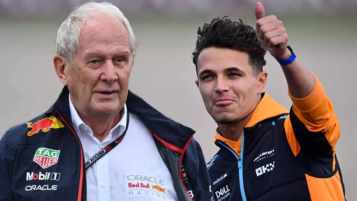 Dr. Helmut Marko and McLaren F1 driver Lando Norris