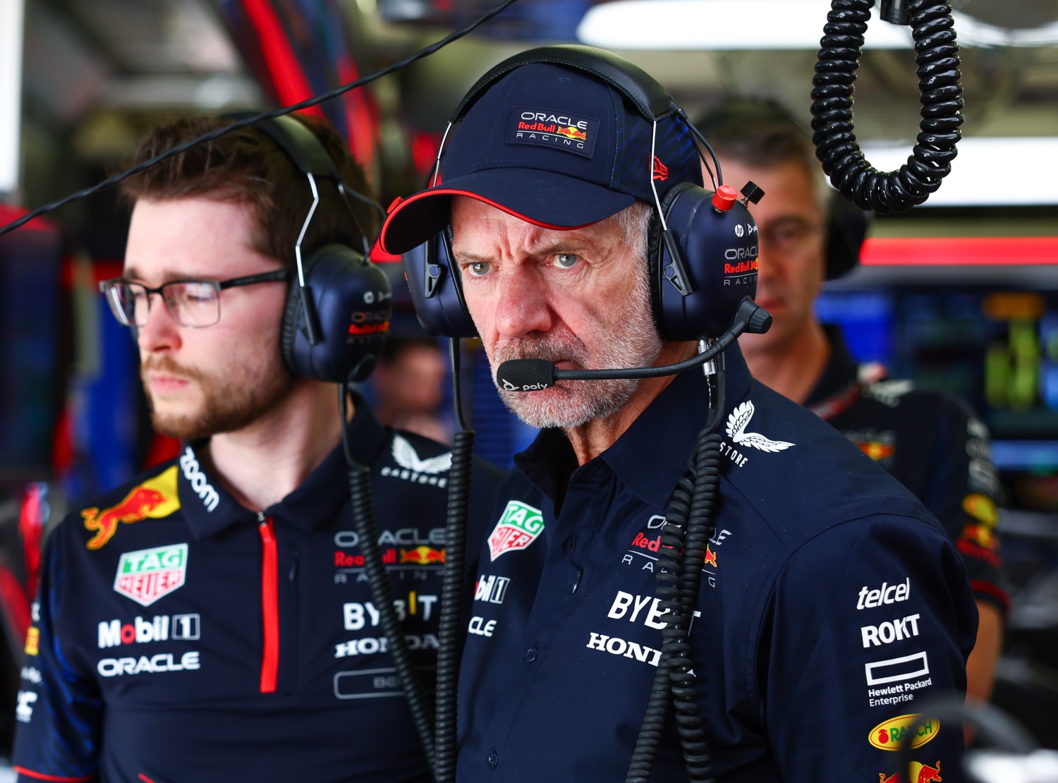 Adrian Newey, the Chief Technical Officer of Red Bull Racing looks on in the garage during day one of F1 Testing at Bahrain International Circuit on February 23, 2023 in Bahrain, Bahrain. (Photo by Mark Thompson/Getty Images) // Getty Images / Red Bull Content Pool