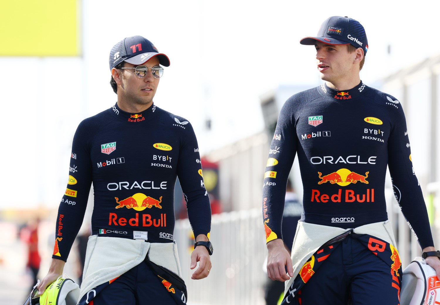 Sergio Perez of Mexico and Max Verstappen of the Netherlands