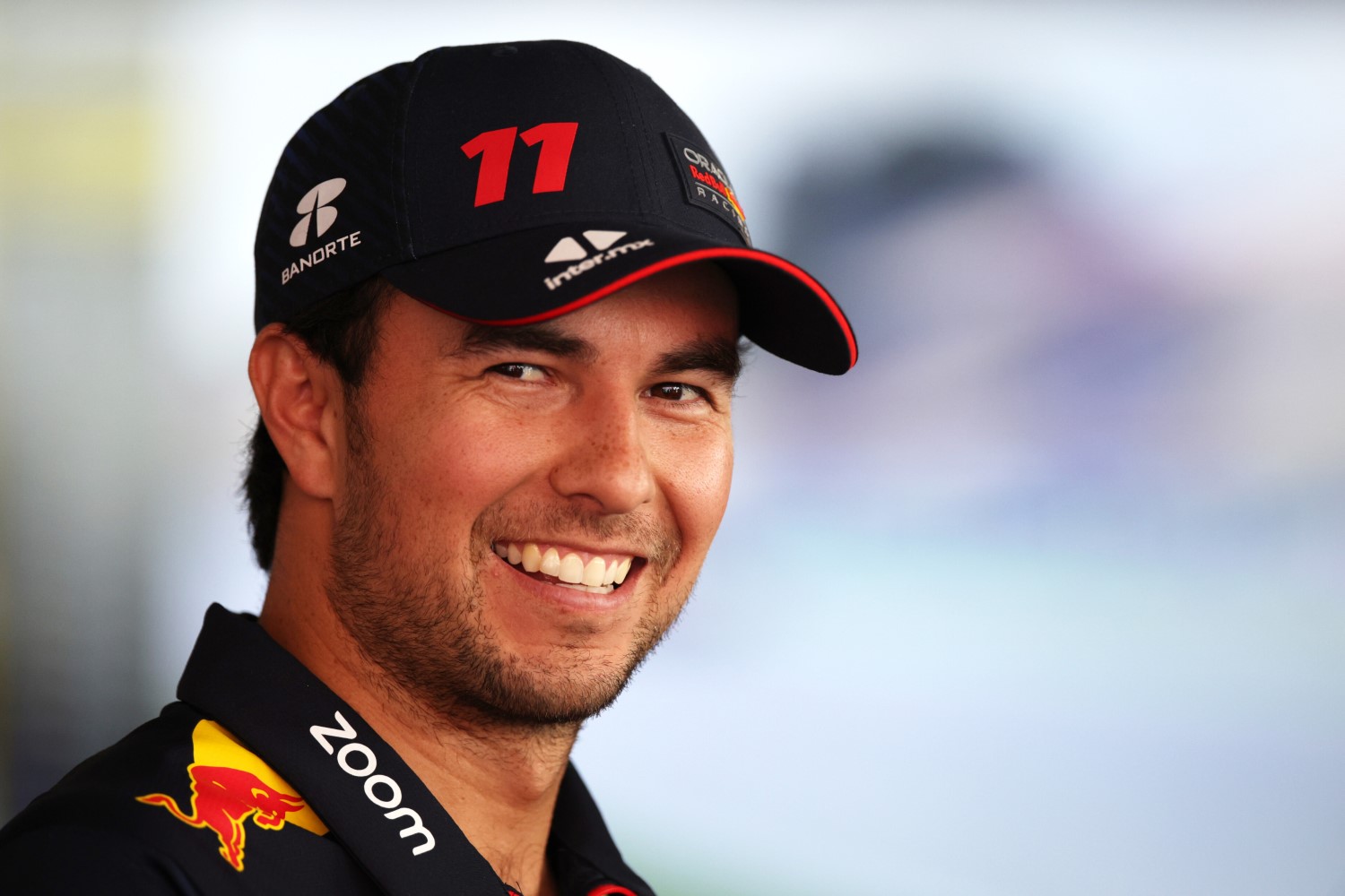 Sergio Perez of Mexico and Oracle Red Bull Racing talks to the media in the Paddock during previews ahead of the F1 Grand Prix of Spain at Circuit de Barcelona-Catalunya on June 01, 2023 in Barcelona, Spain. (Photo by Adam Pretty/Getty Images) // Getty Images / Red Bull Content Pool