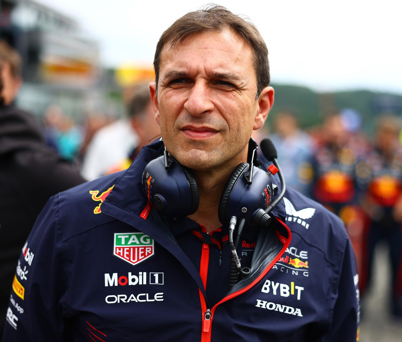 Pierre Wache, Chief Engineer of Performance Engineering at Red Bull Racing looks on, on the grid during the F1 Grand Prix of Belgium at Circuit de Spa-Francorchamps on July 30, 2023 in Spa, Belgium. (Photo by Mark Thompson/Getty Images) // Getty Images / Red Bull Content Pool
