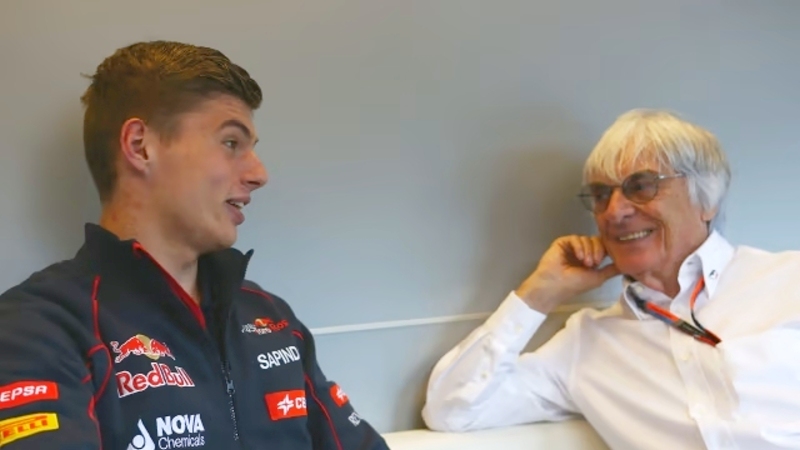 Max Verstappen talks with Bernie Ecclestone