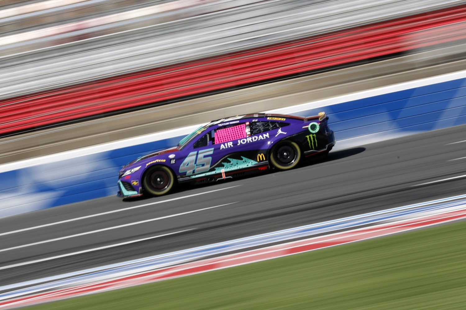 Tyler Reddick, driver of the #45 Jordan Brand Toyota, drives during practice for the NASCAR Cup Series Bank of America ROVAL 400 at Charlotte Motor Speedway on October 07, 2023 in Concord, North Carolina. (Photo by James Gilbert/Getty Images)