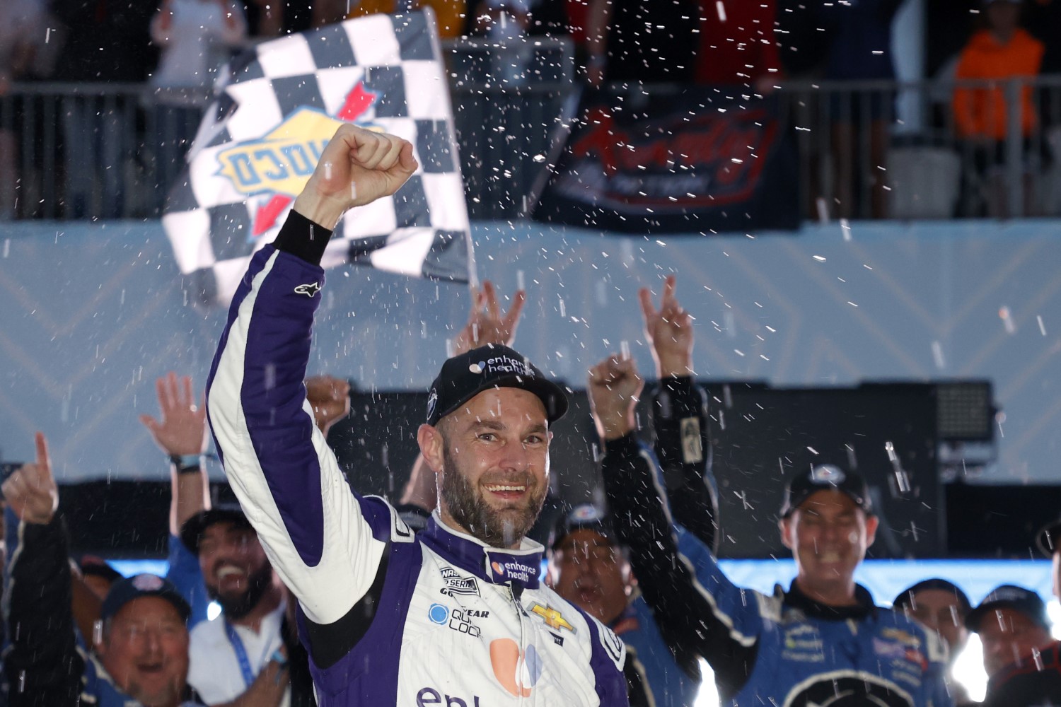 Shane Van Gisbergen, driver of the #91 Enhance Health Chevrolet, celebrates in victory lane after winning the NASCAR Cup Series Grant Park 220 at the Chicago Street Course on July 02, 2023 in Chicago, Illinois. (Photo by Chris Graythen/Getty Images)