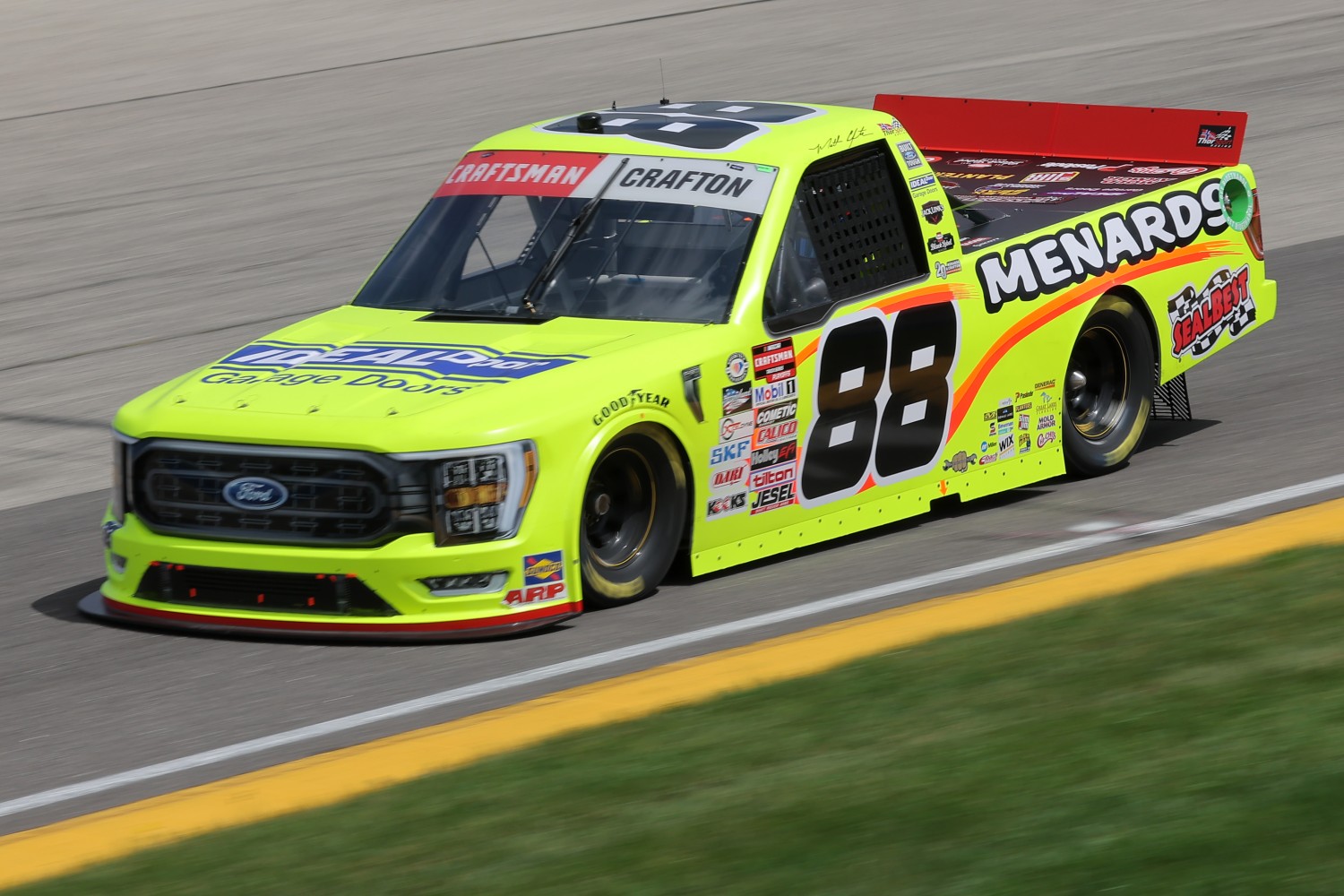 Matt Crafton, driver of the #88 Ideal Door/Menards Ford, drives during practice for the NASCAR Craftsman Truck Series Clean Harbors 175 at The Milwaukee Mile on August 26, 2023 in West Allis, Wisconsin. (Photo by Jonathan Bachman/Getty Images for NASCAR)
