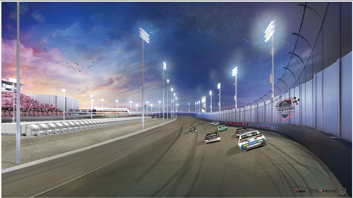20-Foot Sound Reduction Barrier:The third rendering introduces the incorporation of a cutting-edge 20-foot sound reduction barrier made of a perforated aluminum face, absorptive rock wool fill, and solid backing, further solidifying Bristol Motor Speedways dedication to harmoniously integrate the Nashville Fairgrounds Speedway with the surrounding community. This innovative barrier will reduce noise levels by 50%, ensuring the tranquility of nearby residents while allowing motorsport enthusiasts to experience the thrill of NASCAR racing up close and personal.
