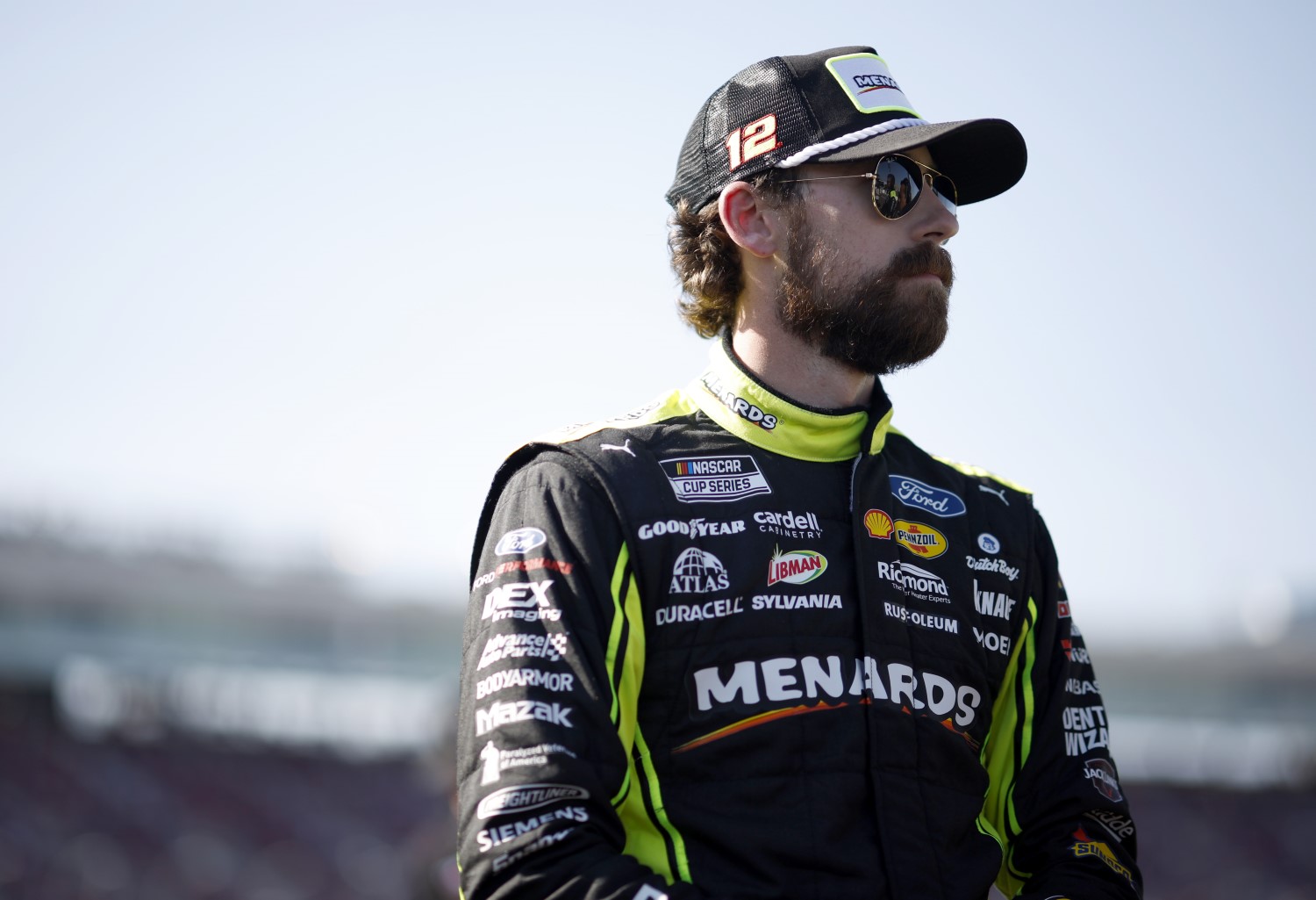 Ryan Blaney, driver of the #12 Menards/Dutch Boy Ford, looks on during qualifying for the NASCAR Cup Series Championship at Phoenix Raceway on November 04, 2023 in Avondale, Arizona. (Photo by Sean Gardner/Getty Images)