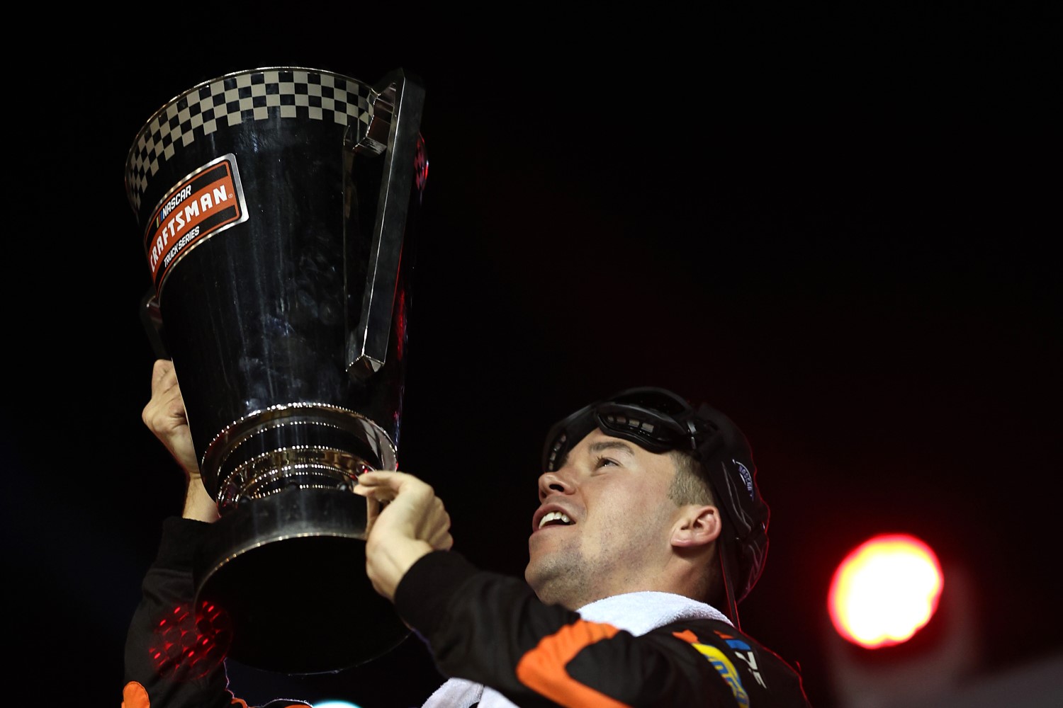 Ben Rhodes, driver of the #99 Kubota Ford, celebrates in victory lane after winning the 2023 NASCAR Craftsman Truck Series Championship, finishing first of the Championship 4 drivers in NASCAR Craftsman Truck Series Craftsman 150 at Phoenix Raceway on November 03, 2023 in Avondale, Arizona. (Photo by Jared C. Tilton/Getty Images)