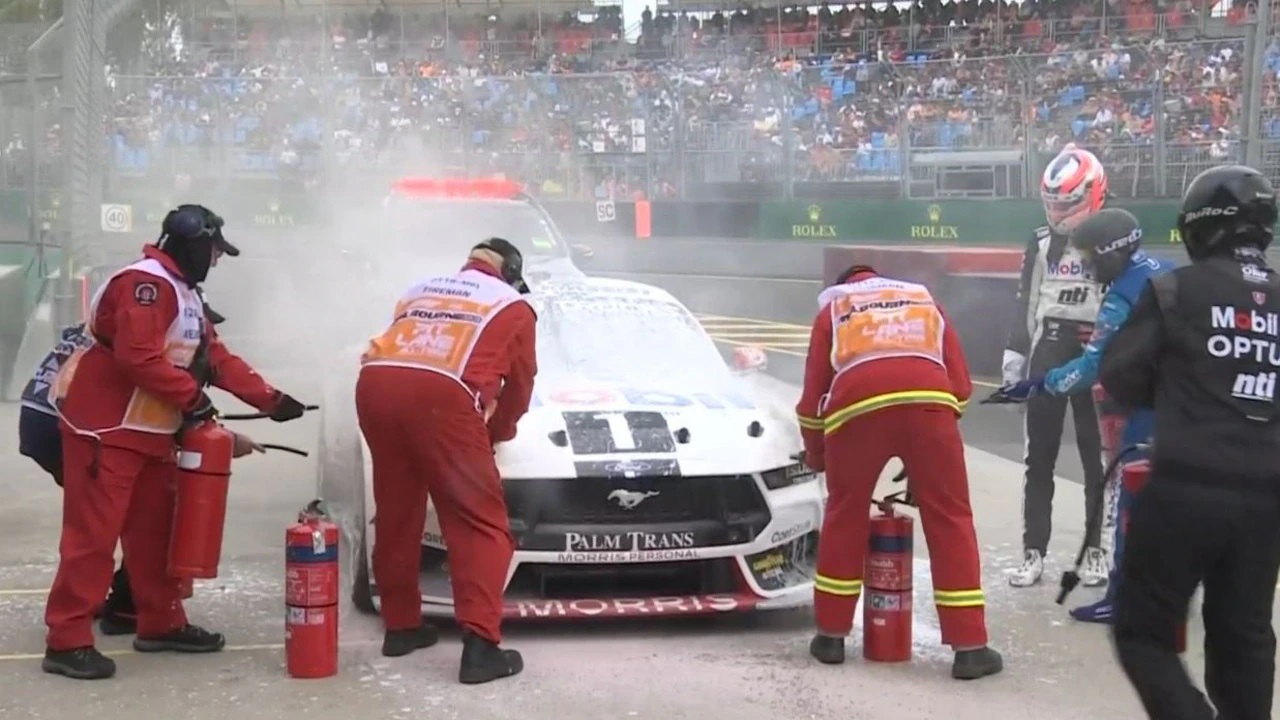 Nick Percat's Mustang catches fire in Melbourne