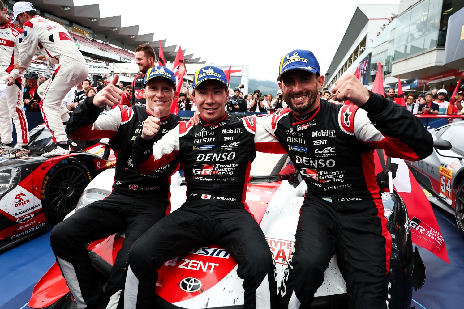 Mike Conway (GBR) Kamui Kobayashi (JPN) Jose Maria Lopez (ARG) TOYOTA GAZOO Racing. World Endurance Championship. 6 Hours of Fuji Fuji Speedway, Japan 7th to 10th September 2023