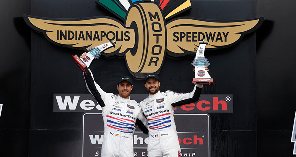 Jules Gounon and Daniel Juncadella drove the No. 79 WeatherTech Racing Mercedes-AMG GT3 to the Grand Touring Daytona Pro (GTD PRO) class victory Sunday. LAT Photo for IMSA