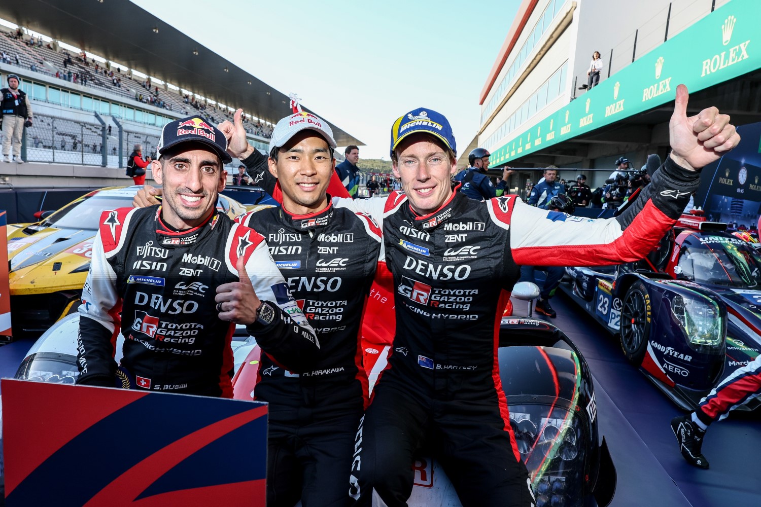 Ryo Hirakawa (JPN) Sebastien Buemi (SUI) Brendon Hartley (NZL) TOYOTA GAZOO Racing. World Endurance Championship 6 Hours of Portimao Autodromo Algarve, Portimao, Portgugal 13th to 16th April 2023