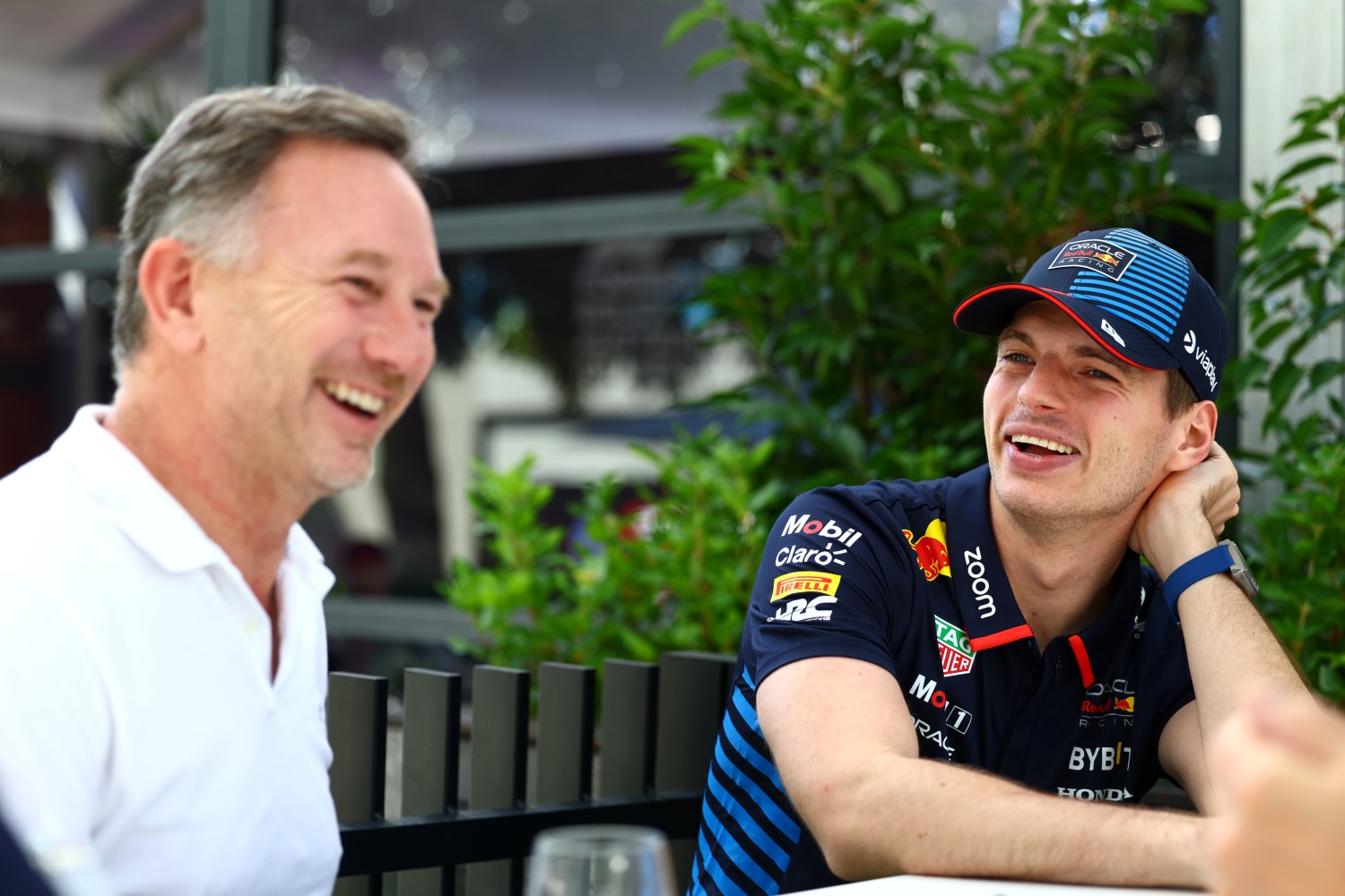 Oracle Red Bull Racing Team Principal Christian Horner and Max Verstappen of the Netherlands and Oracle Red Bull Racing talk in the Paddock during previews ahead of the F1 Grand Prix of Australia at Albert Park Circuit on March 21, 2024 in Melbourne, Australia. (Photo by Mark Thompson/Getty Images) // Getty Images / Red Bull Content Pool