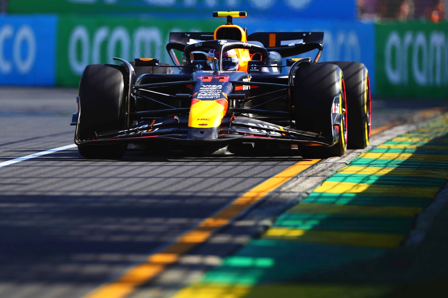 Sergio Perez of Mexico driving the (11) Oracle Red Bull Racing RB20 on track during practice ahead of the F1 Grand Prix of Australia at Albert Park Circuit on March 22, 2024 in Melbourne, Australia. (Photo by Peter Fox/Getty Images) // Getty Images / Red Bull Content Pool