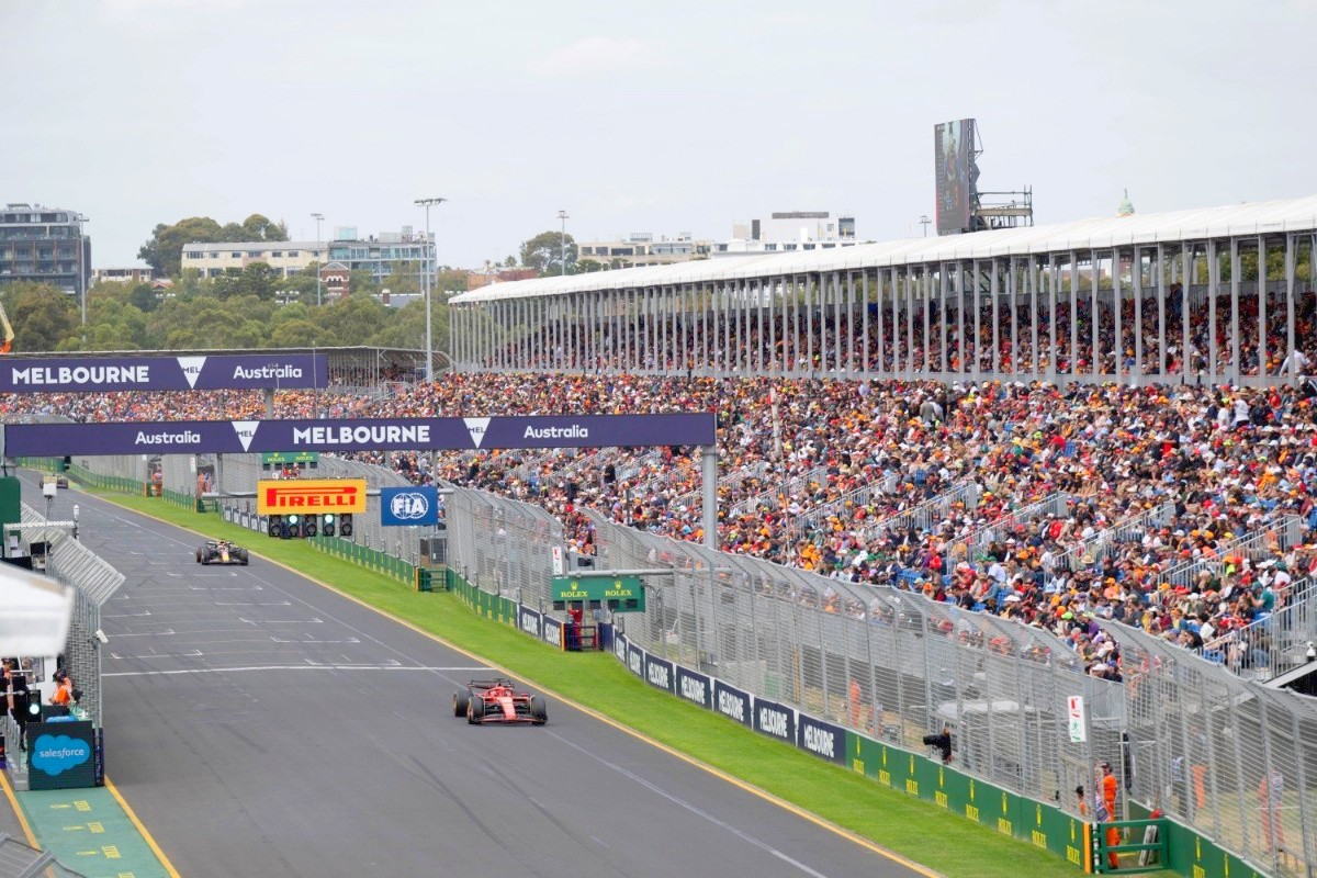 Charles Leclerc, Ferrari SF-24, leads Max Verstappen, Red Bull Racing RB20 during the Australian GP at Melbourne Grand Prix Circuit on Saturday March 23, 2024 in Melbourne, Australia. (Photo by Simon Galloway / LAT Images for Pirelli)