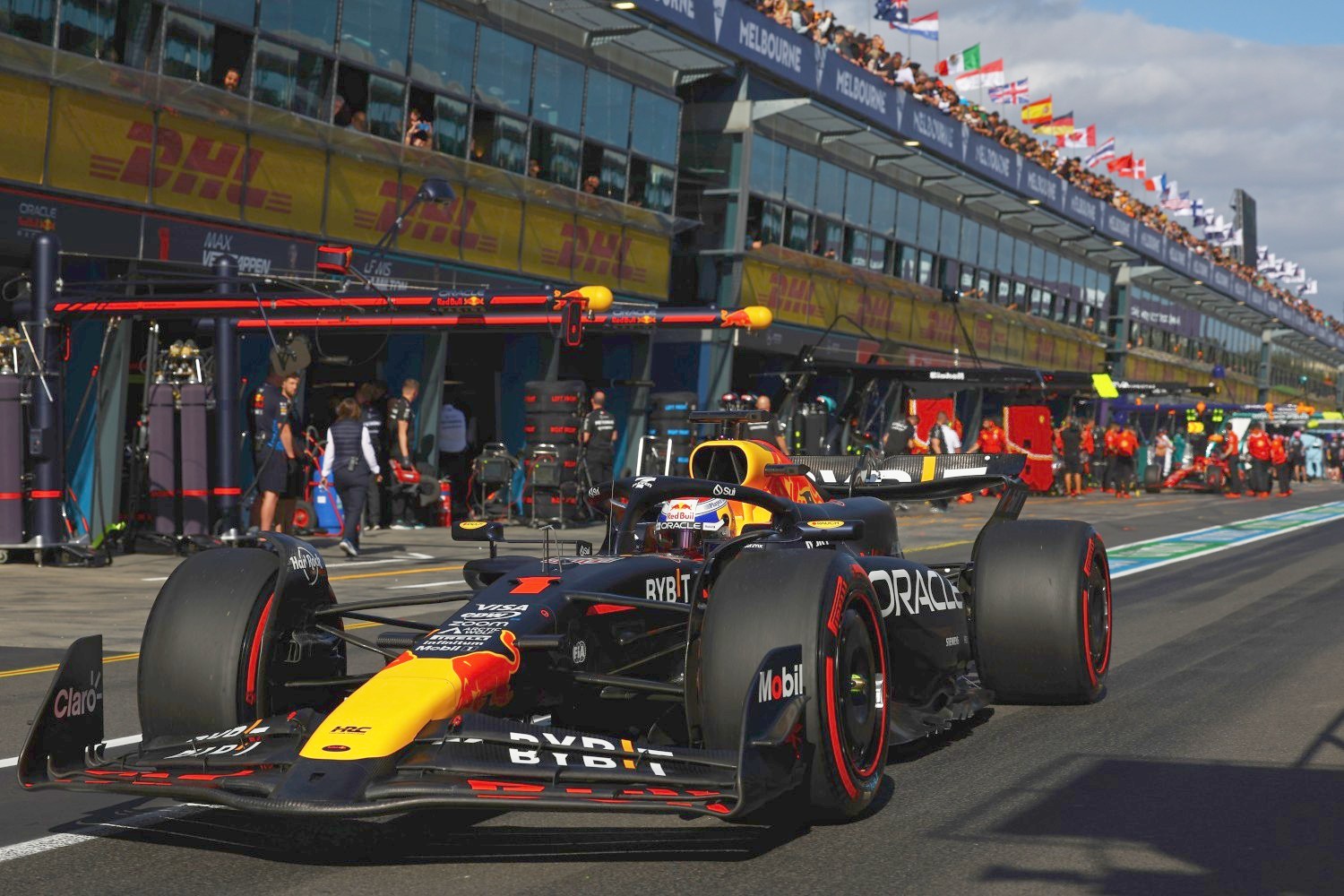 Max Verstappen of the Netherlands driving the (1) Oracle Red Bull Racing RB20 in the Pitlane during qualifying ahead of the F1 Grand Prix of Australia at Albert Park Circuit on March 23, 2024 in Melbourne, Australia. (Photo by Mark Thompson/Getty Images for Red Bull)