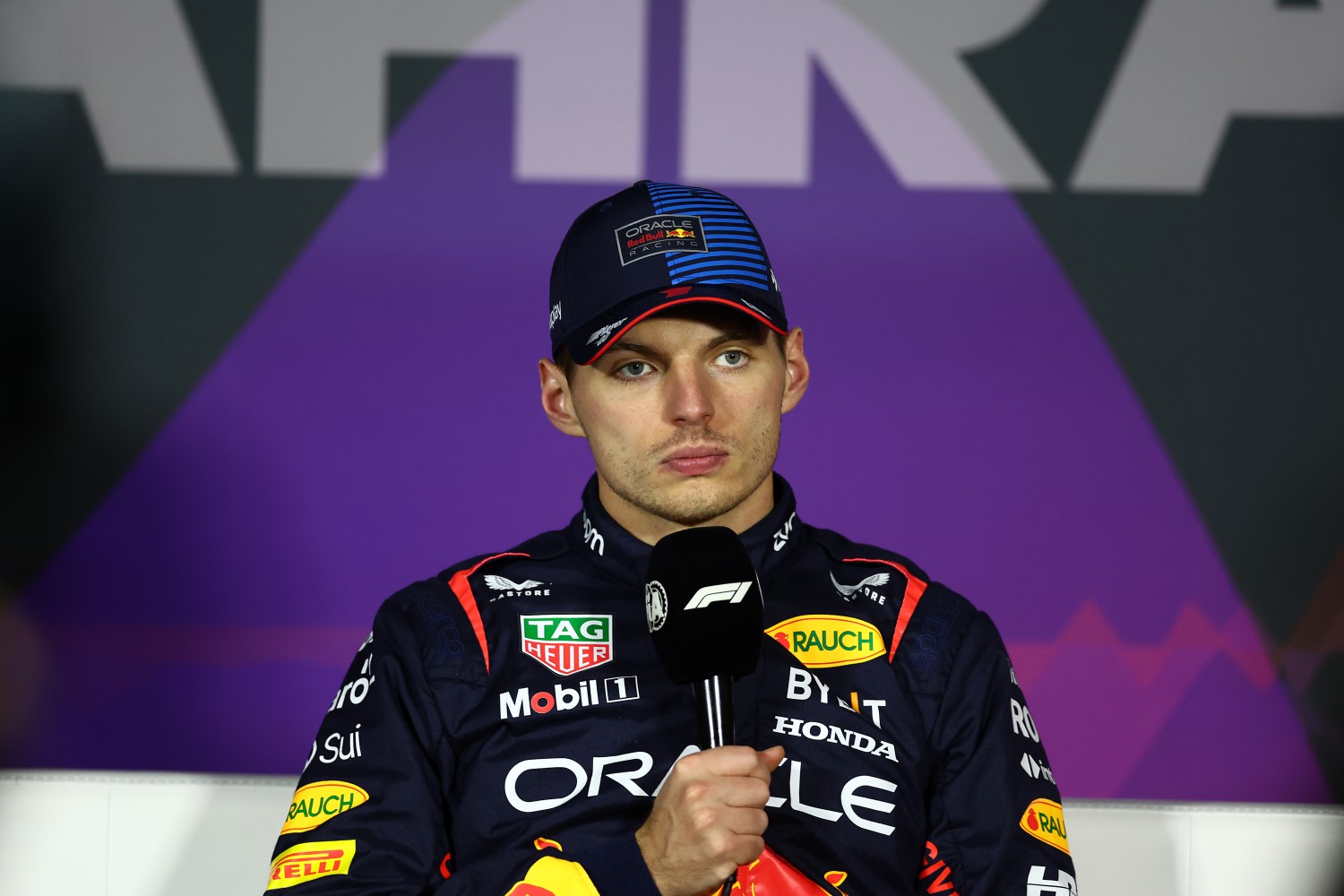 Race winner Max Verstappen of the Netherlands and Oracle Red Bull Racing talks in a press conference after the F1 Grand Prix of Bahrain at Bahrain International Circuit on March 02, 2024 in Bahrain, Bahrain. (Photo by Bryn Lennon/Getty Images) // Getty Images / Red Bull Content Pool 