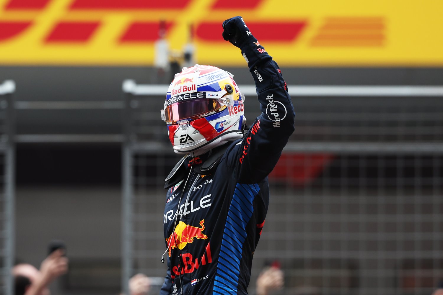 Race winner Max Verstappen of the Netherlands and Oracle Red Bull Racing celebrates in parc ferme after the F1 Grand Prix of China at Shanghai International Circuit on April 21, 2024 in Shanghai, China. (Photo by Lintao Zhang/Getty Images ) // Getty Images / Red Bull Content Pool