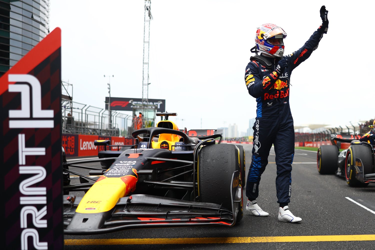 Max Verstappen of the Netherlands and Oracle Red Bull Racing celebrates in parc ferme during the Sprint ahead of the F1 Grand Prix of China at Shanghai International Circuit on April 20, 2024 in Shanghai, China. (Photo by Mark Thompson/Getty Images) // Getty Images / Red Bull Content Pool