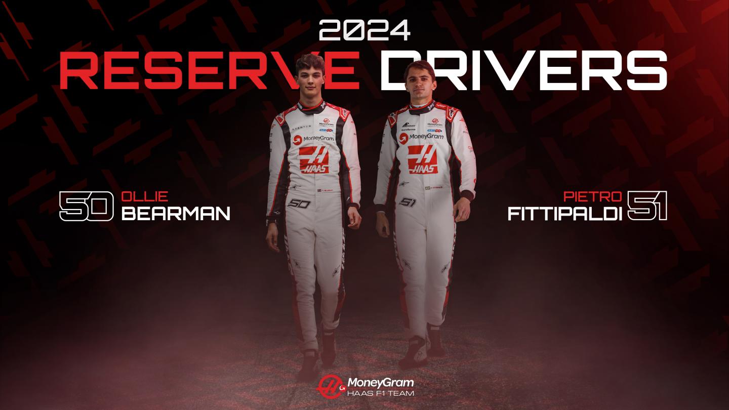 MoneyGram Haas F1 Team has confirmed Oliver Bearman and Pietro Fittipaldi as its Official Reserve Drivers for the 2024 FIA Formula 1 World Championship.