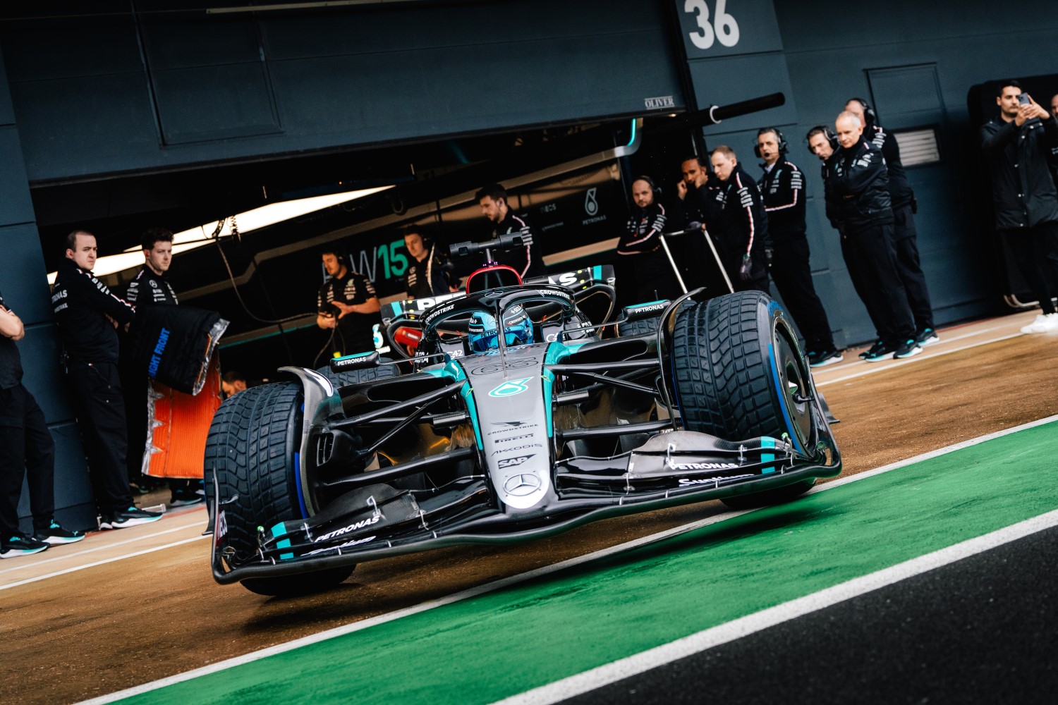 George Russell in the Mercedes-AMG F1 W15 E Performance at Silverstone Launch - Finn Pomeroy Photo