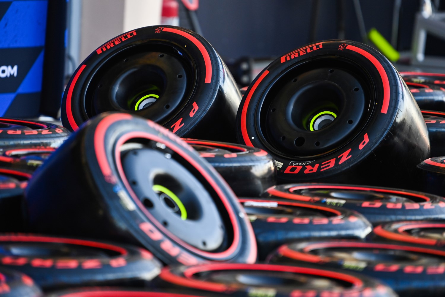 Pirelli tires in the paddock during the Bahrain GP at Bahrain International Circuit on Tuesday February 27, 2024 in Sakhir, Bahrain. (Photo by Mark Sutton / Sutton Images)