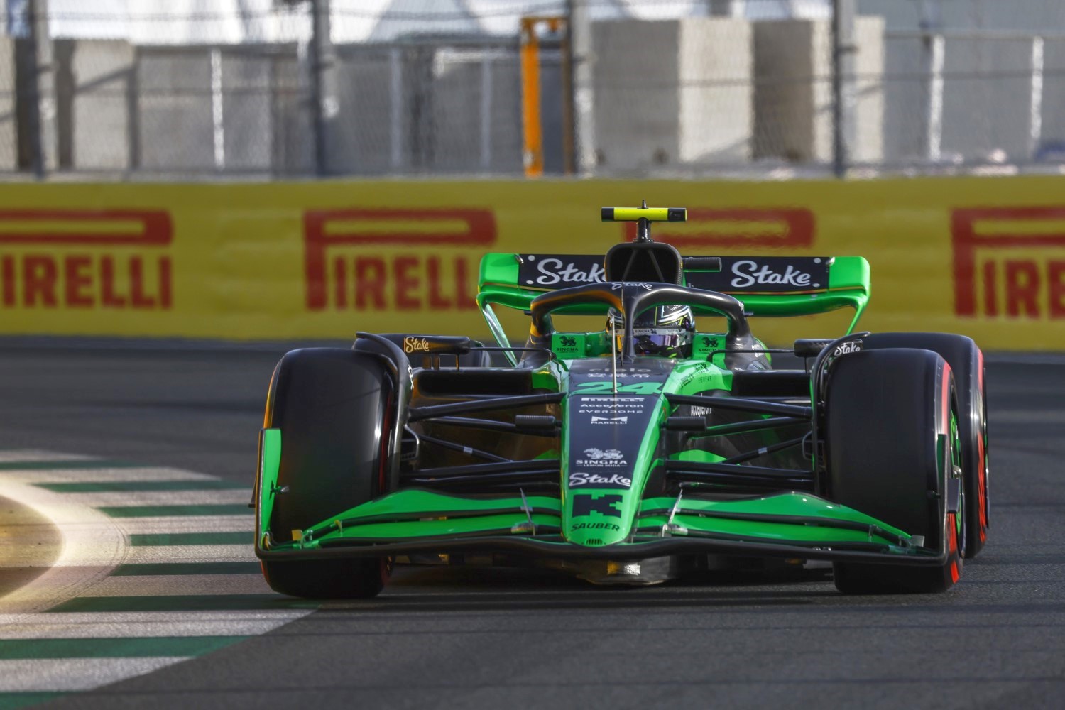 Zhou Guanyu, Stake F1 Team Kick Sauber C44 during the Saudi Arabian GP at Jeddah Street Circuit on Friday March 08, 2024 in Jeddah, Saudi Arabia. (Photo by Sam Bloxham / LAT Images)