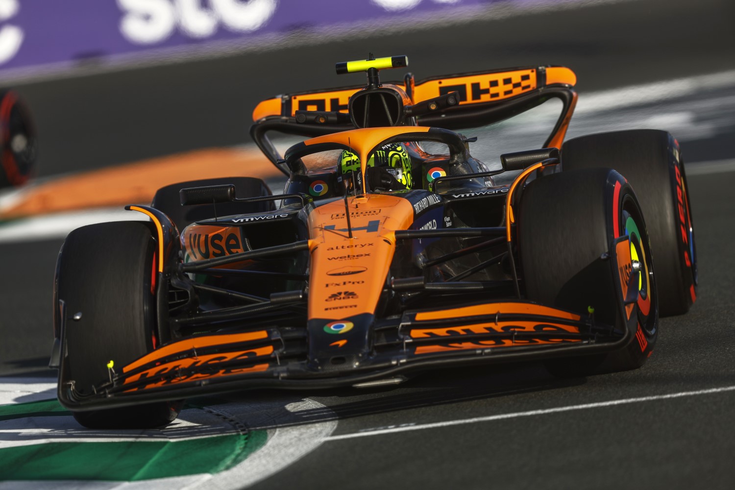 Lando Norris, McLaren MCL38 during the Saudi Arabian GP at Jeddah Street Circuit on Thursday March 07, 2024 in Jeddah, Saudi Arabia. (Photo by Zak Mauger / LAT Images)