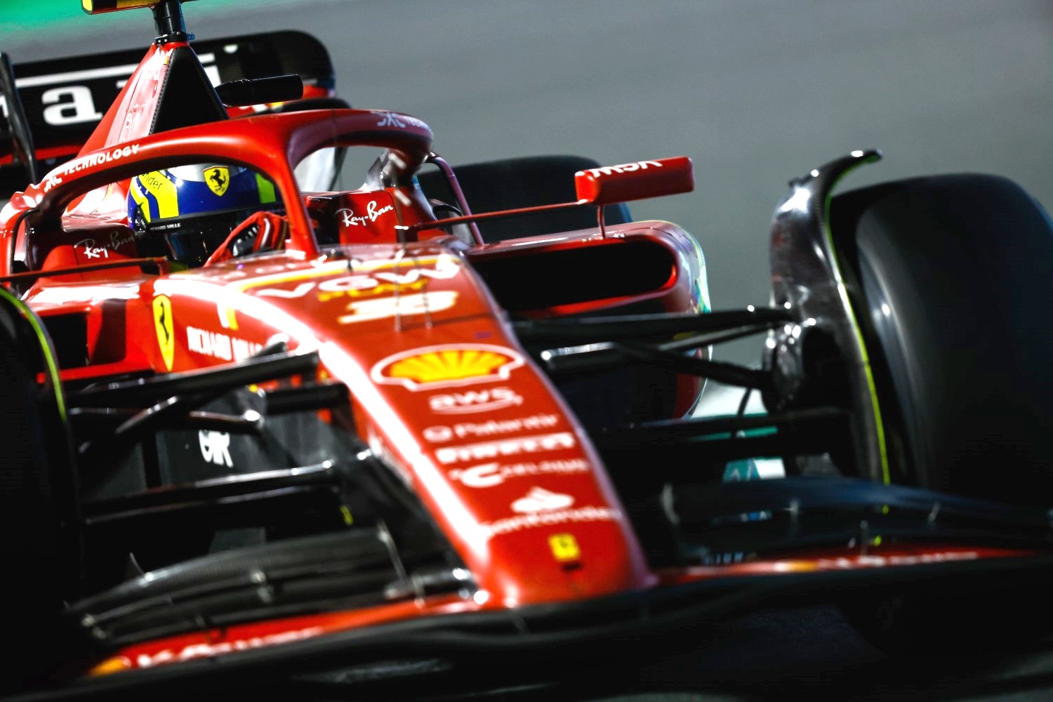 Oliver Bearman, Ferrari SF-24 during the Saudi Arabian GP at Jeddah Street Circuit on Saturday March 09, 2024 in Jeddah, Saudi Arabia. (Photo by Zak Mauger / LAT Images for Pirelli)